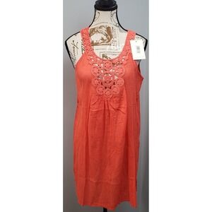 Pia Rossini Pepita Beach Dress Womens Medium Orange Crochet Lace Slit Scoop Neck